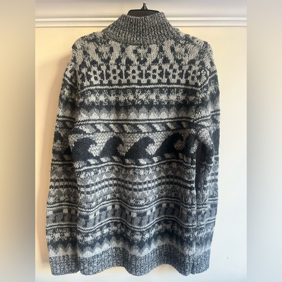 Faherty Mens Gray Merino Wool Alpaca Knit Wave Fair Isle sweater - Picture 3 of 6